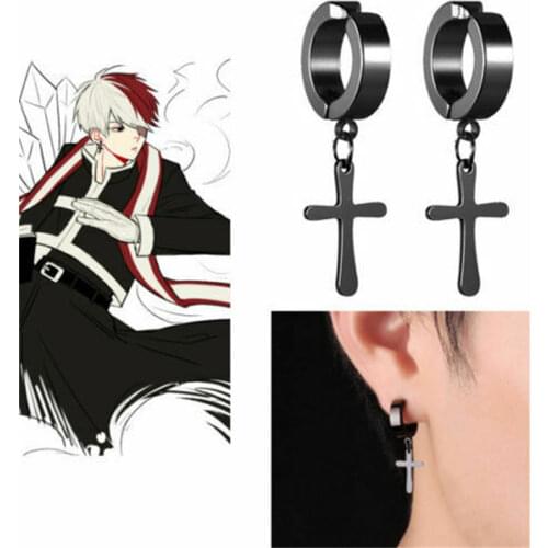 2Pcs My Hero Academia Shoto Todoroki Black Metal Earrings Ear Stud Cosplay Costume Accessories Props Gift