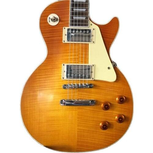 2021 High Quality FP-3102, Yellow Color, Solid Body With Maple Flame Top,Ebony Fretboard, Standard LP Electric Guitar