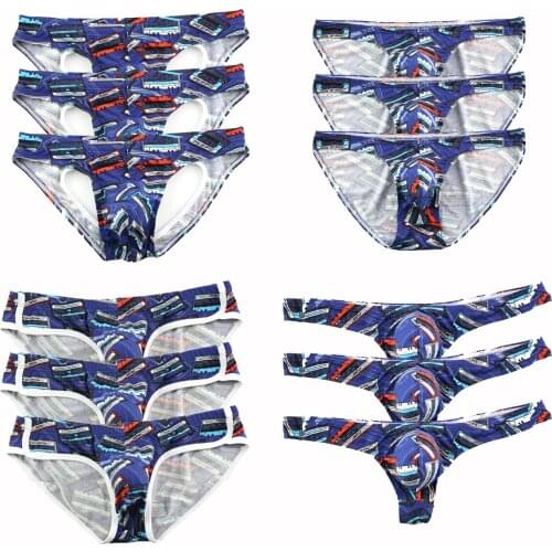 3PCS/Lot Mens Sexy Underwear Strings Low Rise Underpants Breathable Swimwear Male Homme Panties Bikini Briefs Mens Lingerie