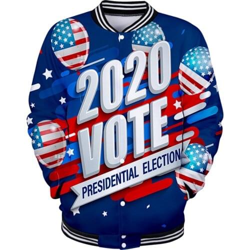 Baseball Uniform Jacket 3D Print 2020 Vote Presidential Election Jackets Campus Coat Men/Women Harajuku Casual Baseball Jacket