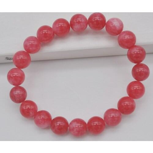 10MM Red Jad e Stone Round Beads Bracelet Bangle Stretch Jewelry For Gift 8 Inch WG001