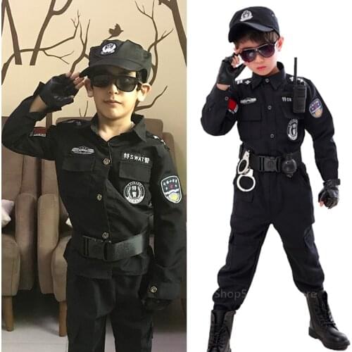Children Traffic Special Police Halloween Costumes Carnival Party Performance Policemen Uniforms Kids Army Boys Cosplay Costumes