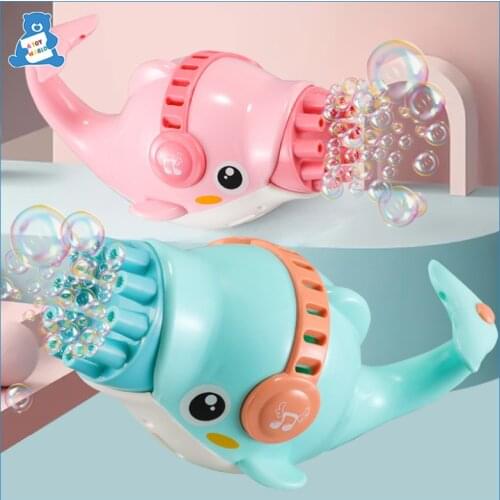 Kids Bubble Gun Toys Cartoon Dolphin Automatic Bubble Machine Baby Bath Gun Toys Electric Bubble Machine Gun Toys Children Gift