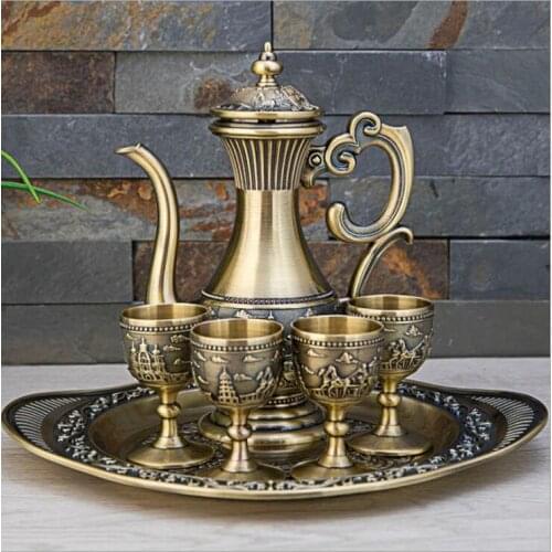 European 6 pcs/set decorative metal wine set whiskey decante bartender set wine decanter moonshine distiller whiskey set JJ086