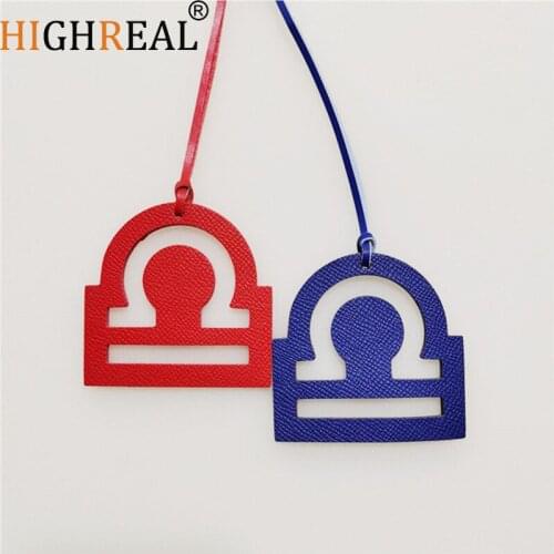 HIGHREAL Fashion Real Genuine Natural Leather Libra Keychain Pendant Women Backpack Bag Charm