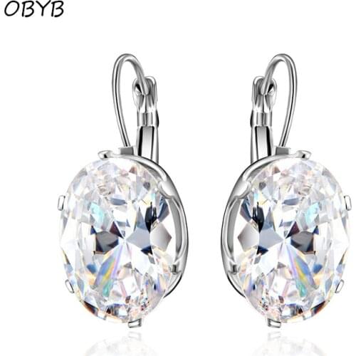 Hot Sell Oval Shape Crystal Earrings 15 Colors Cubic Zirconia Stone Hoop Earrings For Women And Girls Fashion Party Jewelry