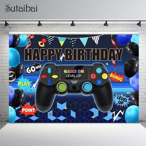 Game Console Backdrop Boy Happy Birthday Party Handle Balloon Blue Banners Photography Background Photo Studio Photophone Props