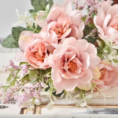 1pcs Camellia Artificial Flower 5 Flower Head Silk Rose Camellia Bouquet Fake Flower Wedding Home Decoration Camellia Rose