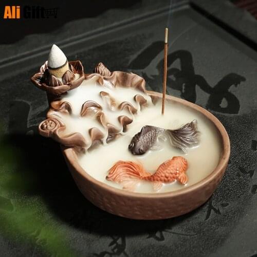 Aligift Lotus Backflow Smoke Waterfall Incense Burner Sandalwood Tea Pet Viewing Living Room Home Decoration Ornaments