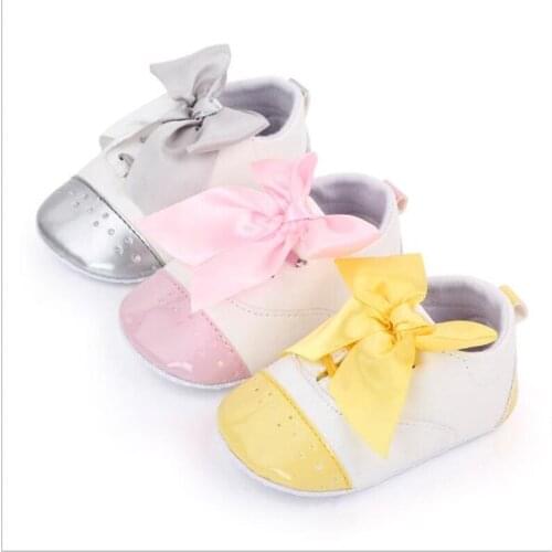 Cute Bow Baby PU Shoes New Arrival Newborn Girls Cirb Shoes Soft Sole Antislip Infant First Walkers