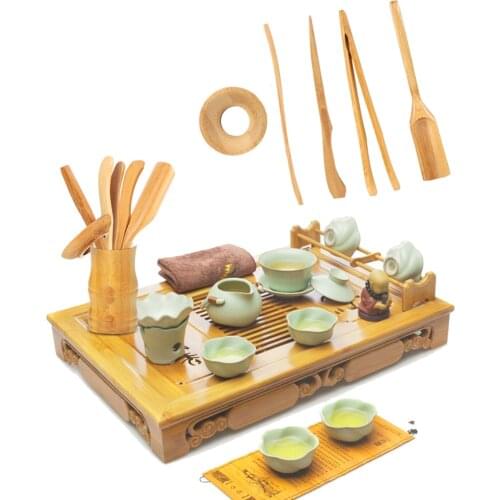 NICEYARD 5 pieces/set Bamboo Teaspoons Needle Tweezer Clip Strainer Tong Tube Set Tea Ceremony Utensils Set Wooden Teaware