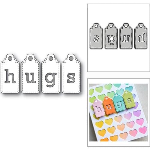 New Hugs Stitched Tag Label Word 2020 Metal Cutting Dies for DIY Scrapbooking and Card Making Decor Embossing Craft No Stamps