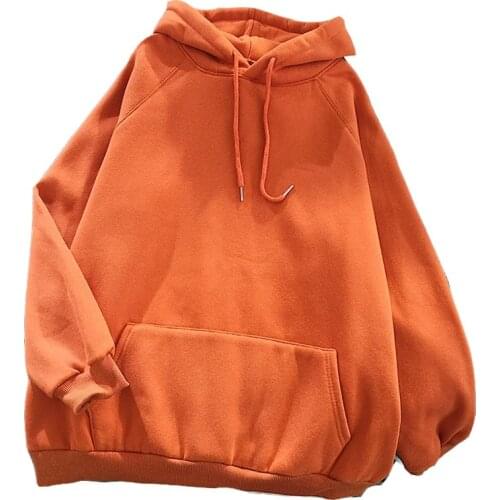 2020 Autumn And Winter New Plus Velvet Thick Solid Color Ladies Hoodie Loose Harajuku Drawstring Pocket Casual Women Pullover