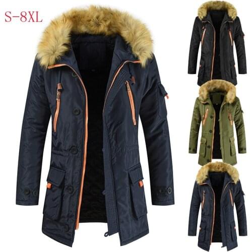 Parkas Men Long Cotton Jacket Wool Collar Thick Warm Winter Jacket Men Large Size S-8XL
