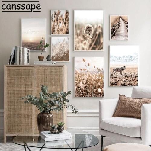 Hay Plant Canvas Art Print Reed Dead Grass Poster Bridge Wall Posters Landscape Painting Nordic Wall Pictures Home Decoration
