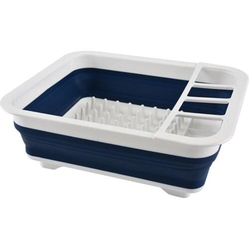 TPR Plastic Kitchen Easy Storage Basket Space Save Collapsible for Drying Dish Rack and Drainer with Cutlery Holder