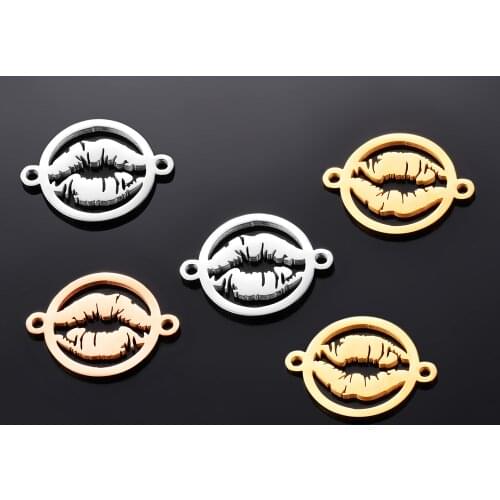 5Pcs/Lot Mirror Polished Stainless Steel Lip Mouth Charms Pendants Characteristic DIY Jewelry Making Handmade Craft Wholesale