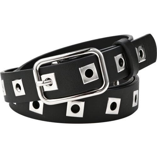 Unisex fashion casual leather waist strap punk style metal double row pin buckle belt jeans trouser pant waistband Accessories