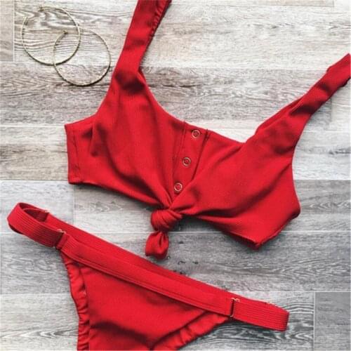 Sexy Swimwear Girls Solid Thong Bikini Women Swimsuit New V Neck Bikinis Set Pants Adjust Bathing Suit Sport Style Biquini Mujer