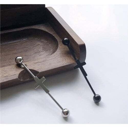 Scaffold barbells Charm surgical Stainless Steel black big cross laser cut industrial barbell piercing free shipping