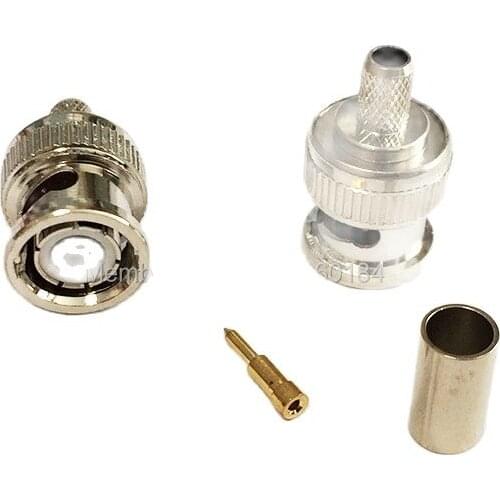 1pc BNC Male Plug RF Coax Convertor Crimp for RG58 RG142 RG400 LMR195 Cable Straight Nickelplated Telecom Parts
