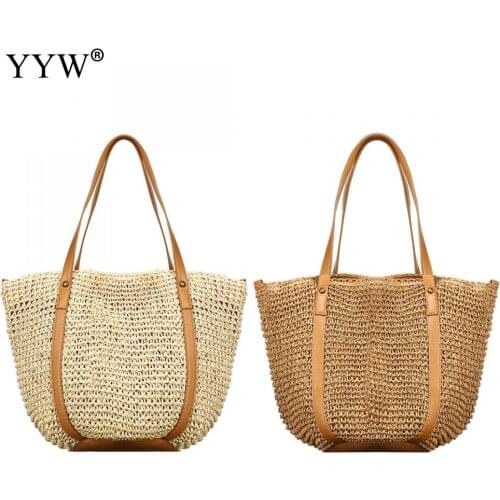 Shoulders Straw Bags Tote Beach Summer Bags Handbags Wrapped Beach Bag Top Handle Handbags Totes Bohemian Vacation Casual Bags