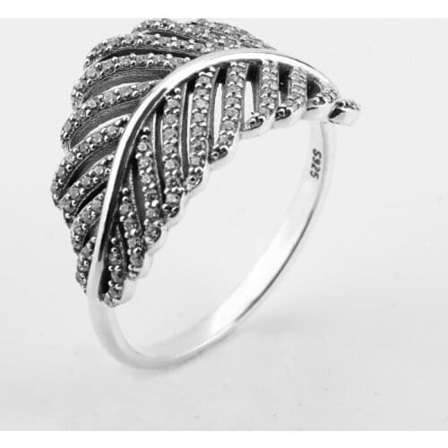 Genuine 925 Sterling Silver Light as a Feather, Clear CZ Ring Compatible with European Style Women Wedding Jewelry