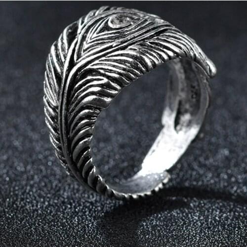 Vintage Indian Stylish Opening Rings Men Women Biker Bohemia Adjustable Jewelry Popular Takahashi Simple Feather Open Ring