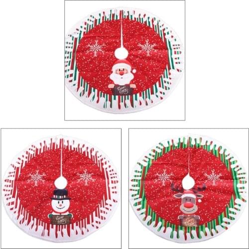 Christmas Tree Skirt with Cute Cartoon Santa Claus Snowman Reindeer Print Plush Non-Woven Floor Cover Carpet Xmas Decor