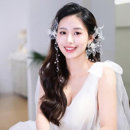 New Flower Barrettes Beaded Tassel Updo Hairclips Headdress Bride tiara Wedding Hair Accessories