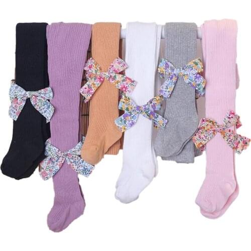 0-6t girls pants Spring autumn big floral bowknot design kids pants for toddler baby legging children trousers clothes meias