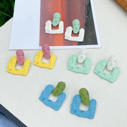 Flower Relief Stud Earring Summer Fresh Multicolor Embossed Flower Square Korean Fashion Women Party Earrings Jewelry
