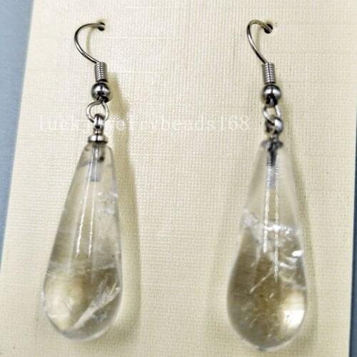 Free Shipping Women Fashion Jewelry 10x29mm White Crystal Water Drop Women Bead Dangle Earrings Pair C5100