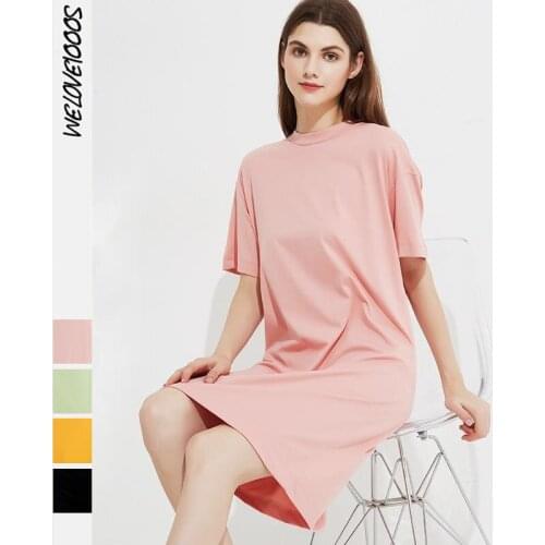 2021 Summer Simplicity Solid Shirt Dress Women Casual Loose O Neck Short Sleeve Plus Size Sundress Female Sweet Straight Dresses