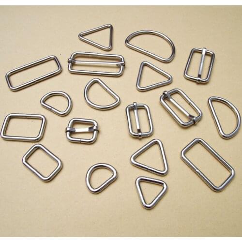 10pcs Non Welded Rectangle Triangle Semicircle Slide Bar Dee Rings Nickel Plated D-Ring Webbing
