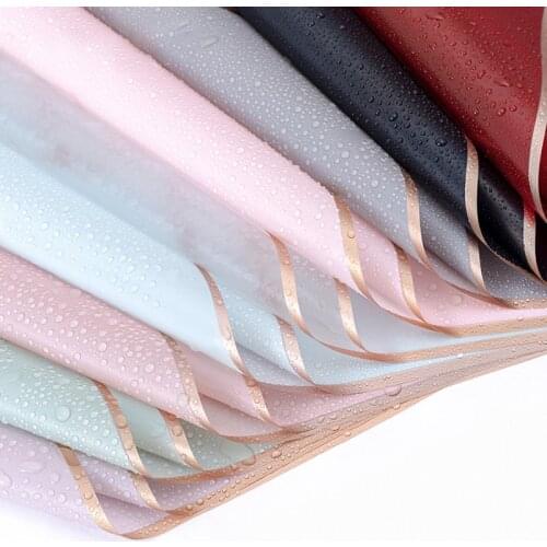 20pcs waterproof Golden Border Rose Flower Wrapping Paper Korean Style Half Transparent Gift Wrap Florist Bouquet Wrapping Paper