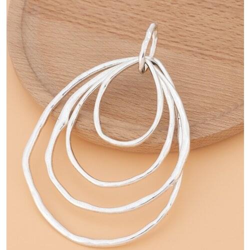 3pcs/Lot Silver Color Large Hammered 4 Rings Circles Statement Charms Pendants for Necklace Jewelry Making Accessories