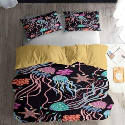 HELENGILI 3D Bedding Set Jellyfish Print Duvet Cover Set Lifelike Bedclothes with Pillowcase Bed Set Home Textiles #SM-14