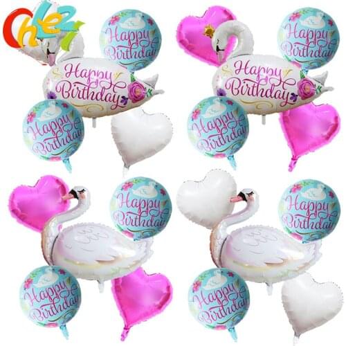 5pcs White Birthday Swan Balloons 18 Inch Swan Round Foil Ballon Baby Shower Birthday Party Decorations Kids Toys Globos