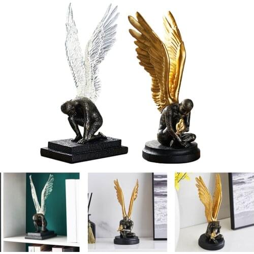2pcs Resin Angel Wing Figures Sculpture Bedroom Home Office Decoration Accs