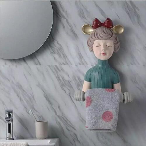 Modern Resin Cute Girls Statue Paper Roll Holder Home Kitchen Toilet Bathroom Decoration Wash Towel Rack Decorative Accessories