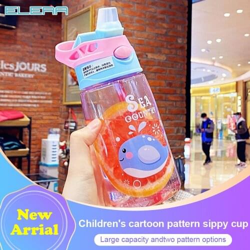 Children Duckbill Silicon Straw Water Bottle Baby Learn To Drink Sippy Cup Portable 480ML Large Capacity Cartoon Pictures