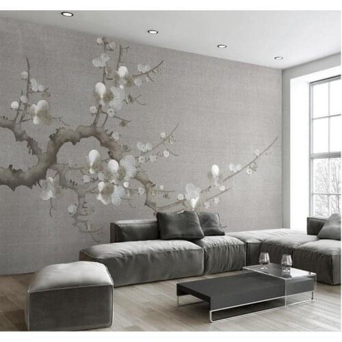Home Decoration 3d customized wallpaper Plain Simple Chinese plum classic wallpaper for walls living 3d wallpaper