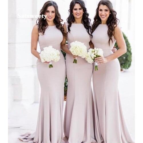 Elegant Mermaid Bridesmaid Dress Scoop Neck Champagne Long Bride Maid Of Honor Party Dress Elastic Satin Wedding Party Dress