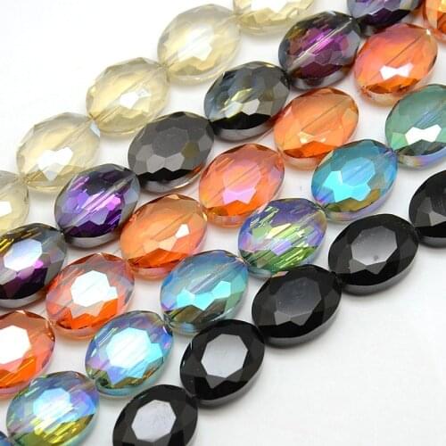Pandahall Faceted Electroplate Crystal Glass Oval Beads Strands, Mixed Color, 16x12x7mm, Hole: 1mm; about 40pcs/strand, 25.1"F85