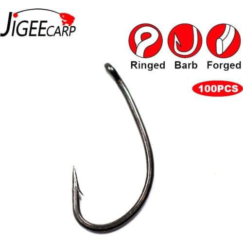 JIGEECARP 100pcs High Carbon Carp Hooks Barbed Popup BE Fishing Hooks Coated Carp Fishing Hooks For Hair Rig Chod Rig