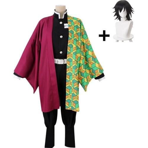 Anime Demon Slayer Tomioka Giyuu Cosplay Costumes Kimetsu no Yaiba Men Tomioka Giyuu Kimono Cosplay Wig Clogs Halloween Costumes