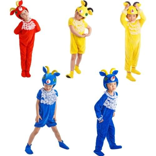 Lace Decoration Red White Blue Red Sheep Lamb Goat Animal Cosplay Costume For Kids Adult Jumpsuits School Show Party Suits