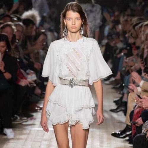 White color lace Tops Round Neck Front lace High Waist Mini shorts 2 pcs sets