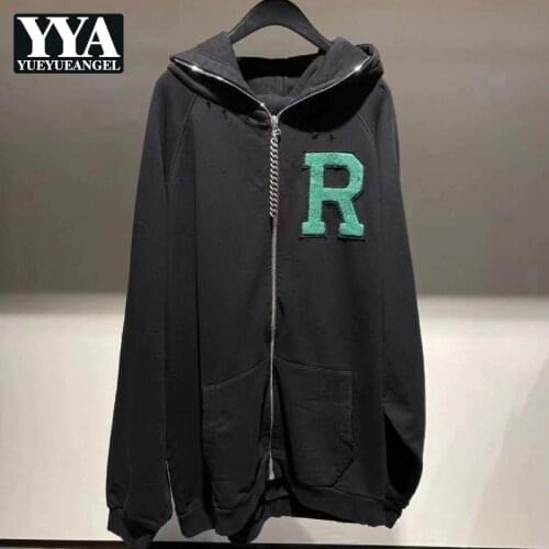 High Street Mens 2021 New Loose Pockets Zippers Hole Letter Straight Hooded Jackets Hop Hip Korean Style Fashion Casual Coat
